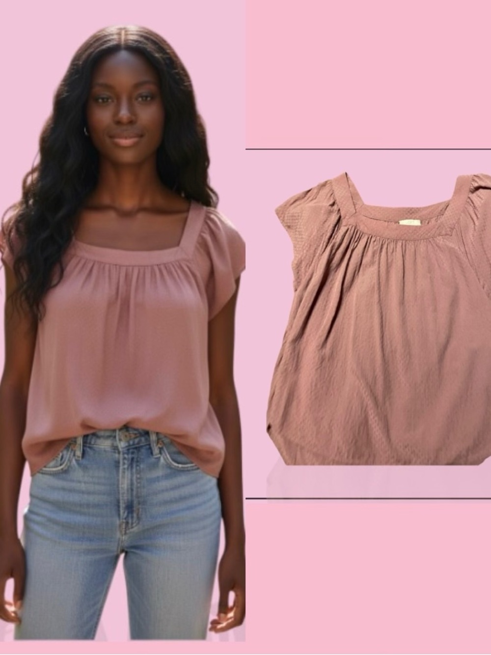 LOFT Mauve-Pink Square-Neck Cap Sleeve Blouse